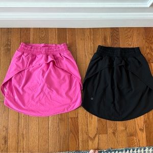 Lululemon hotty hot skirt set of 2, size 4, black and sonic pink